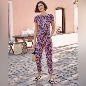 Boden Cheetah Bloom Pink Navy Jumpsuit Women’s‎ Size 2 US
